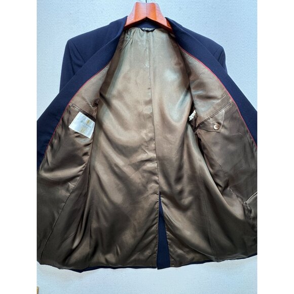 Bill Blass Mens Old Money Wool Blazer Suit Jacket Navy Blue Gold Button - Picture 6 of 13